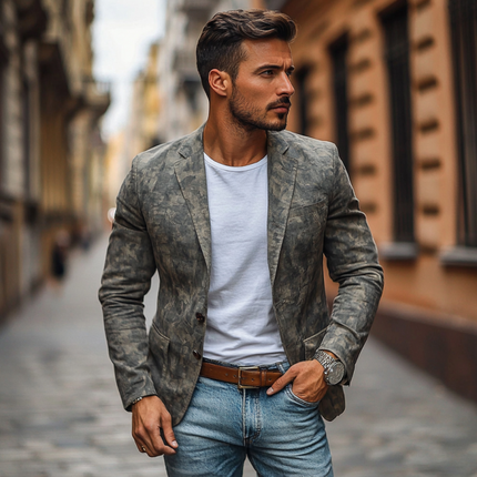 Men's Outdoor Slim Fit Blazer | Camouflage Print | Notched Lapel | Single-breasted | Lightweight Durable Fabric | Casual Urban Streetwear Fashion