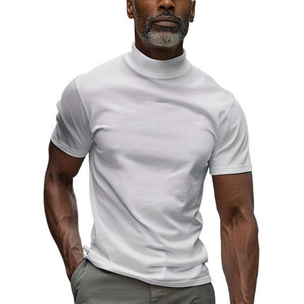 Men's High Collar Short Sleeve T-Shirt | Solid Color | Soft Breathable Fabric | Modern Sporty Design | Versatile for Casual Wear | Comfortable Regular Fit | Multiple Sizes Available