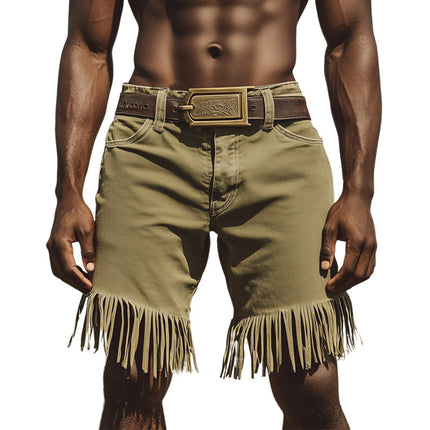 Men's Denim Fringe Shorts | Western Style | Vintage Look | Summer Casual | Music Festival Outfit | Durable Denim Fabric | Regular Fit | Knee Length | Classic Pocket Design | Sizes S-3XL | Adventure Ready