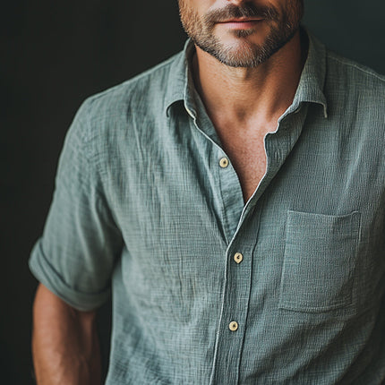 Men's Summer Short Sleeve Shirt | Textured Button-Down | Lightweight Cotton Blend | Casual & Semi-Formal Wear | Sizes S-3XL | Solid Colors | Breathable & Stylish