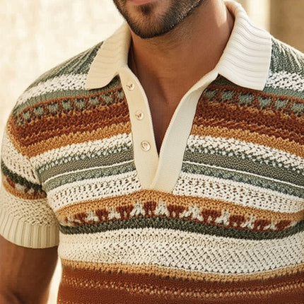 Men's Polo Neck T-Shirt | Colorful Striped Knit | Summer Fashion | Breathable Fabric | Short Sleeve | Tailored Fit | Casual & Smart-Casual Wardrobe | Sizes S-3XL
