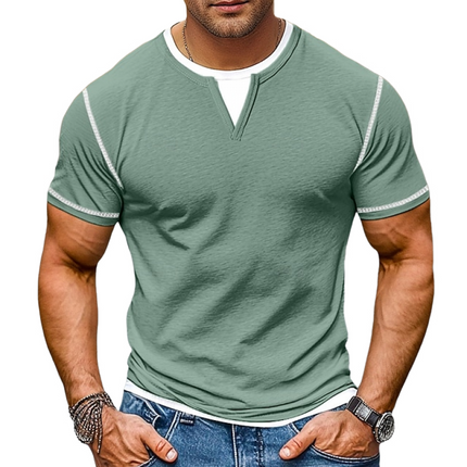 Men's Colorblock Layered Look T-Shirt | Round Neck | Short Sleeve | Fashion Forward | Casual Streetwear | Soft Lightweight Fabric | Classic Fit | Versatile Styling
