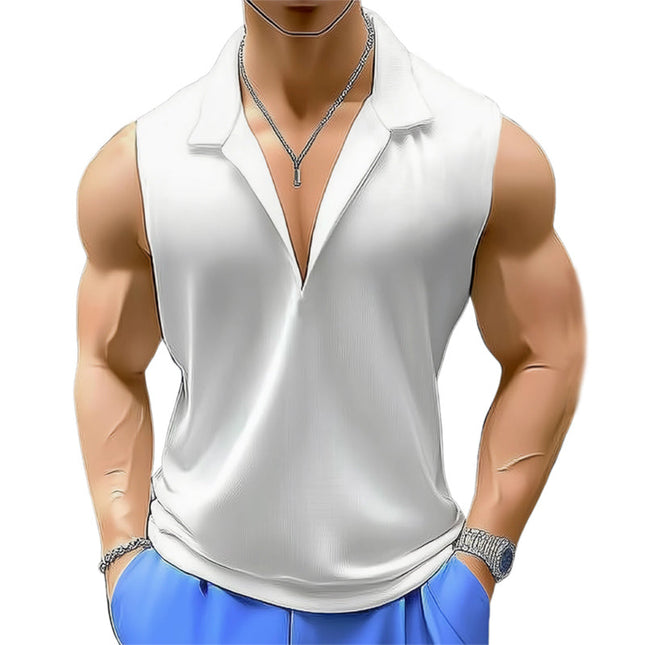 Men's Summer Lapel Knit Tank Top | Lightweight Breathable Sleeveless | Casual Smart-Casual | Soft Cotton Polyester Blend | Stylish Modern Lapel Collar | Versatile Colors | Sizes S to 3XL