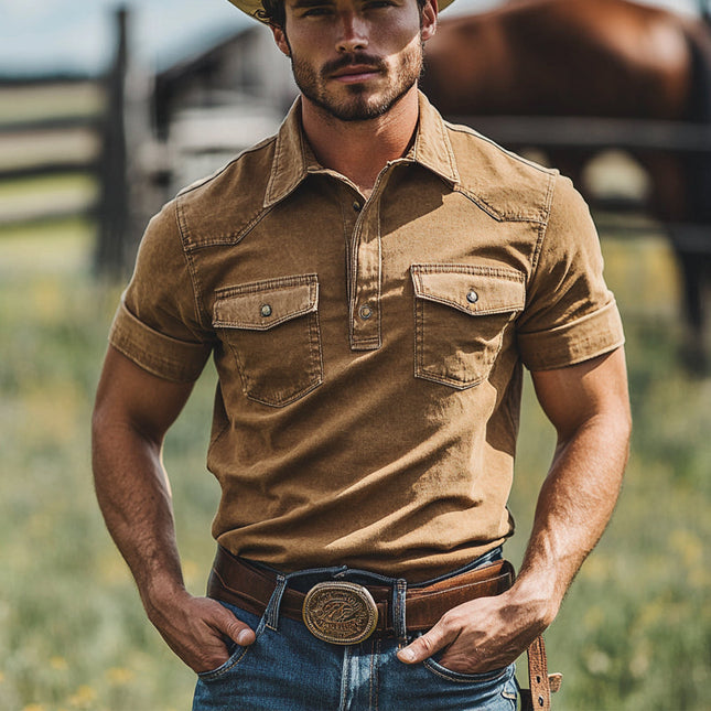 Men's Short Sleeve Casual Shirt | 100% Cotton | Solid Color | Multi-Pocket Design | Breathable | Versatile | Relaxed Fit | Ideal for Everyday Wear | Comfortable & Durable | Perfect for Casual Outfits