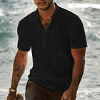 Men's Short Sleeve Solid Color T-Shirt | Casual Pullover with Button Detail | Comfortable Cotton Blend | Modern Fit | Versatile Wardrobe Essential | Stylish Neckline | Ideal for Warm Weather | MTA0625E4X