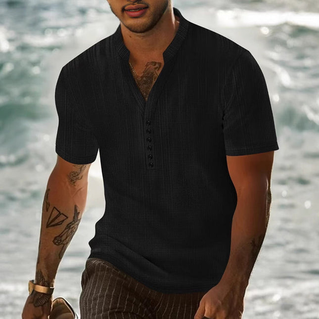 Men's Short Sleeve Solid Color T-Shirt | Casual Pullover with Button Detail | Comfortable Cotton Blend | Modern Fit | Versatile Wardrobe Essential | Stylish Neckline | Ideal for Warm Weather | MTA0625E4X