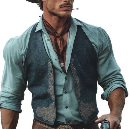 Men's Western Cowboy Style Vest | Summer Sleeveless Hot Stamping | Lightweight Blended Fabric | Breathable Outerwear | Fashionable Casual Layer