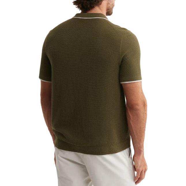 Men's Contrast Knit Lapel | Slim Fit Short Sleeve Shirt Sweater | Casual Single Breasted Polo Style | Stylish Modern Wear | Comfortable Knit Fabric | Versatile for Smart-Casual Outfits