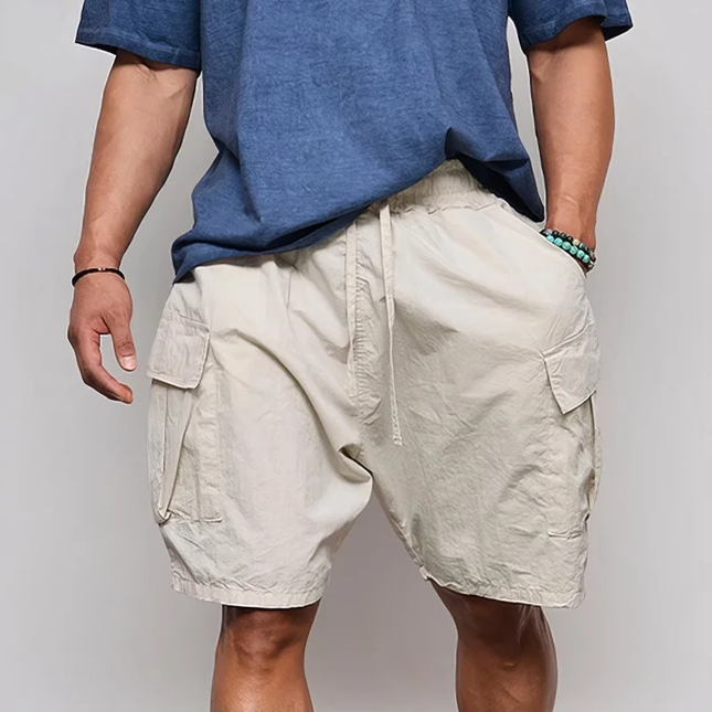 Men's Cargo Shorts | Multi-pocket Elastic Waist | Casual Breathable Design | Solid Color | Durable Outdoor Wear | Available in Various Sizes