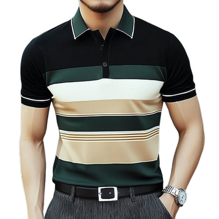 Men's Polo Neck T-Shirt | Summer Business Colorblock Knit | Short Sleeve | Breathable Comfort | Moisture-Wicking Fabric | Tailored Fit | Classic Style | Modern Twist | Sizes S-3XL | Elegant Casual Wear