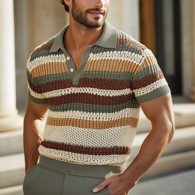 Men's Colorful Striped Polo Shirt | Breathable Moisture-Wicking Knit | Short Sleeve Fashion | Premium Cotton Polyester Blend | Casual Versatile Design | Modern Style | Available in S-3XL