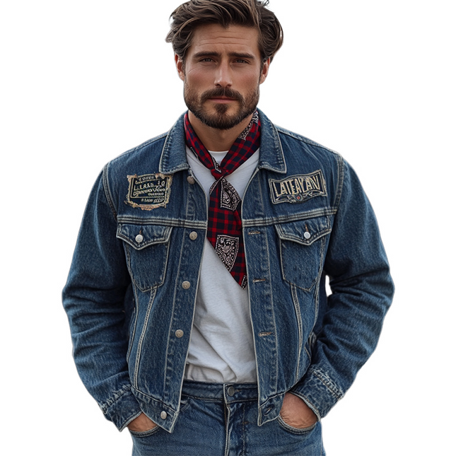 Men's Dark Blue Vintage Washed Denim Jacket | Button Front | Premium Cotton | With Chest & Side Pockets | Classic Style | Long Sleeves | Durable Metal Buttons | Relaxed Fit | Casual Outerwear