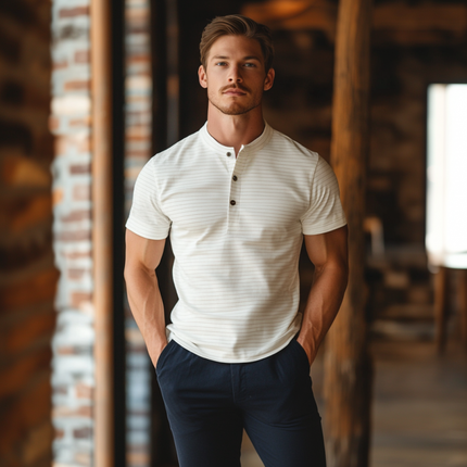 Men's Slim Fit Henley T-Shirt | Casual Striped Short Sleeve | Soft Cotton Blend | Breathable Comfort | Stylish Everyday Wear