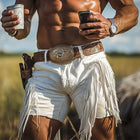Men's Western Style Denim Fringe Shorts | Summer Casual Wear | Durable Cotton Blend | Mid-Thigh Length | Comfortable Fit | Available Sizes S-3XL | Festival and Adventure Ready