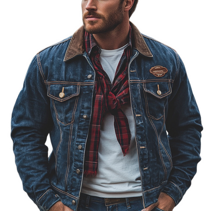Men's Vintage Dark Blue Denim Jacket | Washed Classic Style | Full-Length Sleeves | Point Collar | Premium Quality Fabric | Versatile Layering | Metal Button Closures | Sizes S to 3XL | Stylish Outerwear