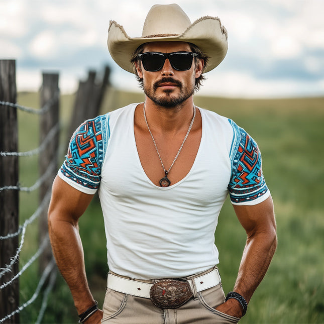 Men's Fashion T-Shirt | Deep V Neck | Printed Short Sleeve | Comfortable Cotton Blend | Stylish Casual Top | Versatile Everyday Wear | Regular Fit | Breathable Fabric | Ideal for Summer