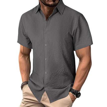 Men's Short Sleeve Shirt | Solid Color | Textured Fabric | Tailored Fit | Versatile Casual & Semi-Formal | High-Quality Breathable Material | Men's Apparel & Accessories | Modern Stylish Design