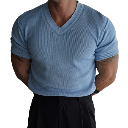 Men's Slightly Stretch V Neck Short Sleeve T-shirt | Soft Elastic Fabric | Comfortable Fit | Versatile Design | Casual and Layering Essential | Modern Sophisticated Look | Multiple Sizes Available