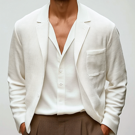 Men's Blazer | Casual Striped Cotton Blend | Textured Notch Lapel | Single-Breasted Loose Fit | Versatile Outerwear | Comfortable & Breathable | Smart-Casual Style | Multiple Sizes Available