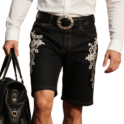 Men's Vintage Denim Shorts | Retro Embroidery | Straight-Leg | Comfortable Fit | Multiple Sizes | Durable Material | Casual Summer Style | Classic Nostalgic Design | Ideal for Outings & Festivals