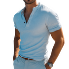 Men's Vintage Stripe Henley T-Shirt | Short Sleeve Casual | Retro Design | Breathable Cotton | Buttoned Placket | Comfortable Fit | Available Sizes S to 3XL | Ideal for Everyday Wear