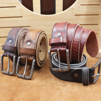 Men's Vintage Distressed Leather Belt | Pure Cowhide | Rugged Charm | Classic Appeal | Sturdy Metal Buckle | Versatile Width | Casual & Formal Wear | Multiple Sizes | Timeless Accessory | Perfect for Jeans or Dress Trousers