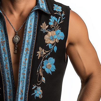 Men's Western Style Summer Vest | Printed Embroidered Design | Breathable Fabric | Casual Essential | Versatile Fashion Piece | Comfortable & Lightweight | Ideal for Summer Events