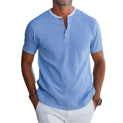 Men's Slim Fit Henley T-Shirt | Cotton Blend | Colorblock Short Sleeve | Casual Wear | Breathable & Durable | Sizes Available
