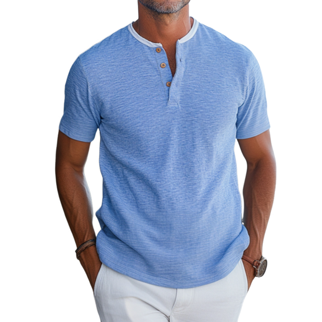 Men's Slim Fit Henley T-Shirt | Cotton Blend | Colorblock Short Sleeve | Casual Wear | Breathable & Durable | Sizes Available