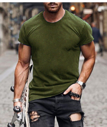 Men's Slim Fit Round Neck Short Sleeve T-Shirt | Solid Color | Casual Cotton Blend | Versatile Spring Summer Top | Ideal for Daily and Sports Wear