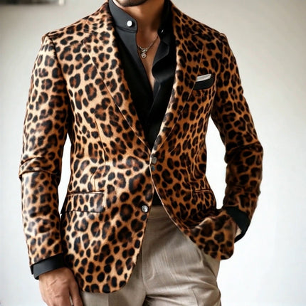Men's Vintage Leopard Print Blazer | Casual Single Breasted Jacket | Notched Lapels | Classic Long Sleeve | Sizes S to 3XL | Lightweight Polyester | Fashion Outerwear for Parties & Business Casual