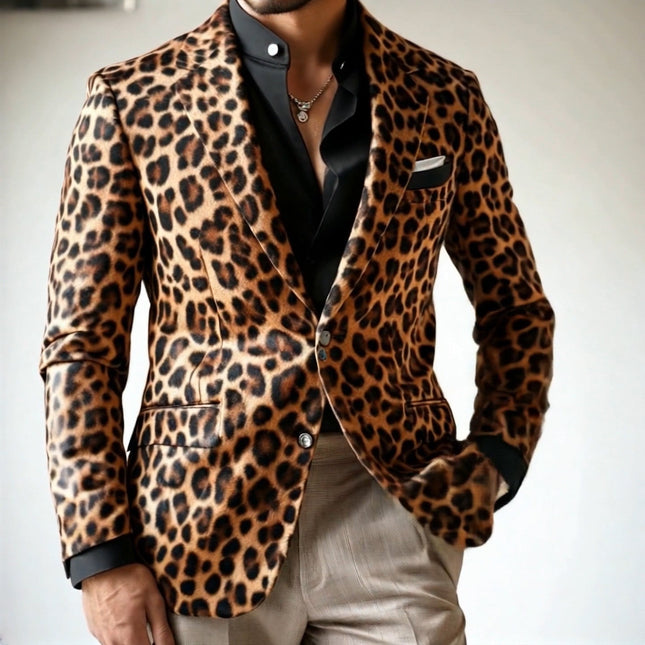 Men's Vintage Leopard Print Blazer | Casual Single Breasted Jacket | Notched Lapels | Classic Long Sleeve | Sizes S to 3XL | Lightweight Polyester | Fashion Outerwear for Parties & Business Casual