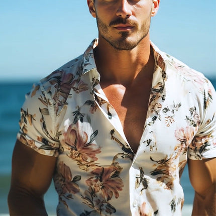 Men's Hawaiian Shirt | Floral Short Sleeve | Lapel Collar | Retro Casual Beach Wear | Lightweight Cotton Blend | Tropical Summer Style | Comfortable Fit | Vibrant Floral Patterns | Available S-3XL