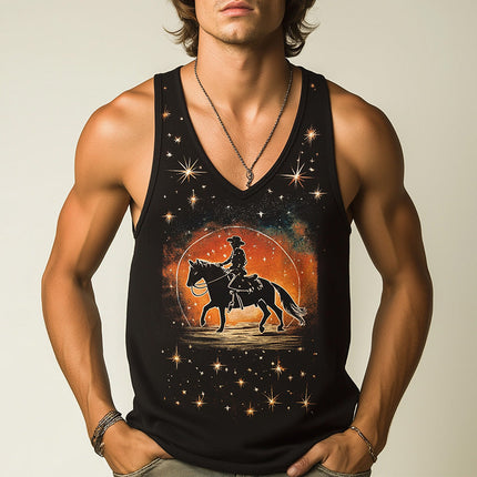 Men's Western Cowboy Style Tank Top | Summer Fashion | Printed Design | Sleeveless | Breathable Material Blend | Unique Trendy Look | Versatile Casual Wear | Perfect with Jeans or Shorts