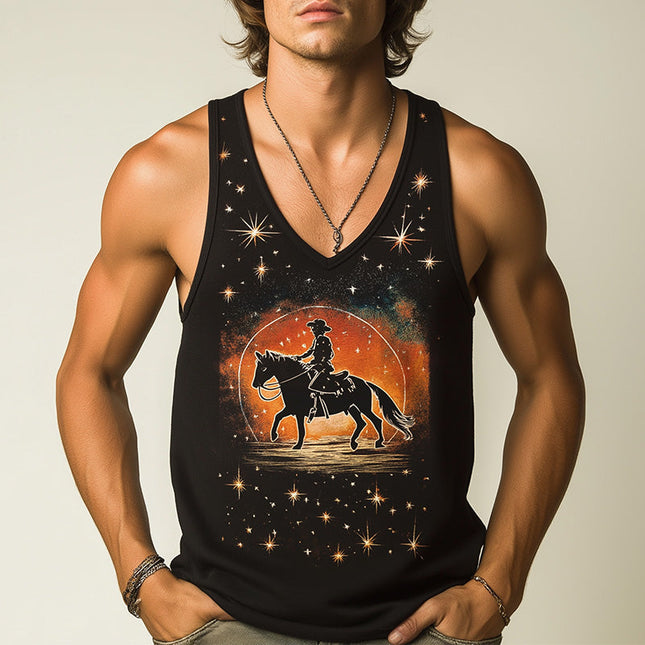 Men's Western Cowboy Style Tank Top | Summer Fashion | Printed Design | Sleeveless | Breathable Material Blend | Unique Trendy Look | Versatile Casual Wear | Perfect with Jeans or Shorts