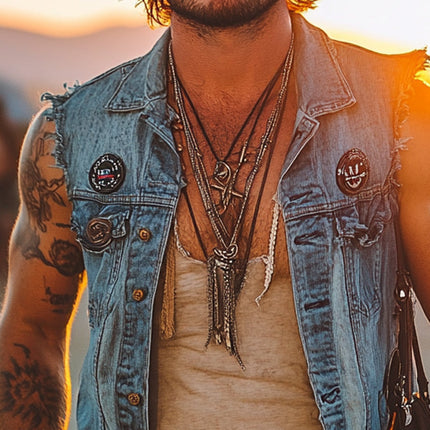 Men's Denim Vest | Vintage Distressed Western Style | Cowboy Lapel | Durable Denim | Classic Button-Up | MTA0984E5X