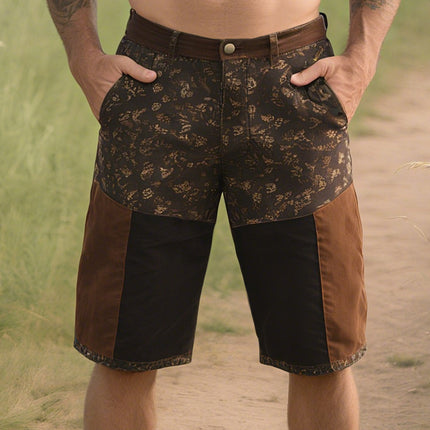 Men's Western Denim Shorts | Retro Cowboy Style | Printed Stitching | Relaxed Fit | Mid-Rise Adjustable Waist | Vintage-Inspired | Casual Summer Wear | Rugged & Fashionable | Sizes S-3XL