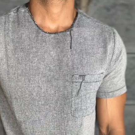 Men's Retro Linen T-Shirt | Casual Round Neck | Short Sleeve | Breathable Comfort | With Pocket | Versatile Wardrobe Essential | Multiple Sizes S-3XL | Vintage Style | Ideal for Summer | Lightweight