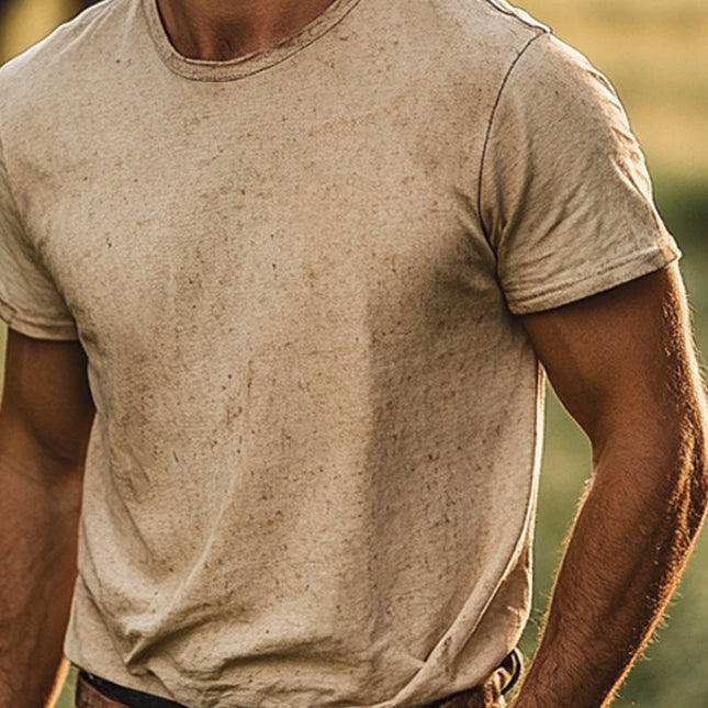 Men's Loose Fit Short Sleeve T-Shirt | Cotton Linen Blend | Round Neck | Western Denim Style | Casual Comfort | Breathable Lightweight | Modern Relaxed Fit | Ideal for Casual Outings | Versatile Classic Shirt