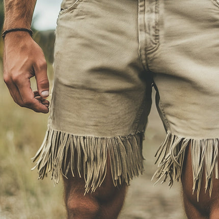 Men's Denim Fringe Shorts | Western Style | Knee Length | Premium Quality | Rugged Fashion | Summer Wardrobe Essential | Regular Fit | Casual Wear | Sizes Small to 3XL | Classic Pockets | Timeless Appeal