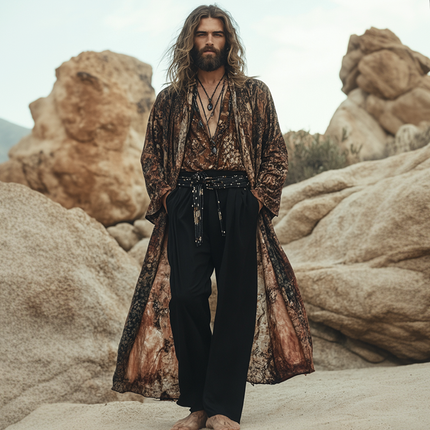 Men's Vintage Graphic Long Sleeve Cardigan | Retro Loose Fit Outerwear | Soft Breathable Fabric | Eye-Catching Design | Perfect for Layering | Casual Fashionable Style | Open Front | Versatile Sizes