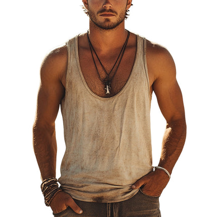 Men's Vintage Distressed Tank Top | Crew Neck | Retro Print | Comfortable Fabric | Sleeveless | Casual Fit | Versatile Style | Ideal for Warm Weather & Layering