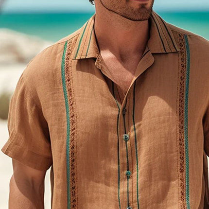 Men's Vintage Embroidered Short Sleeve Shirt | Summer Cotton Blend | Lightweight & Breathable | Relaxed Fit | Classic Casual Style | Timeless Design | Elegant Embroidery | Multiple Sizes Available
