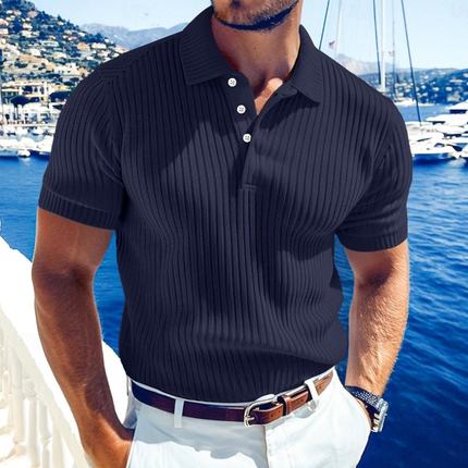 Men's Solid Color Slim Fit Polo Shirt | Soft Knit Lapel | Short Sleeve | Casual & Smart-Casual Outfit | Breathable Fabric | Versatile Wear
