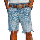 Men's Denim Shorts | Retro Western Cowboy Style | Washed Gradient | Leopard Print | Loose Fit | Raw Edge Finish | Summer Fashion | Casual Comfort | High-Quality Fabric | Trendy Raw Hem | Bold Modern Design