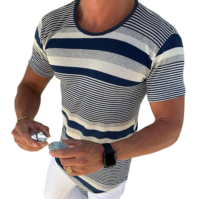 Men's T-Shirt | Spring Summer | Casual Horizontal Stripe | Knit Short Sleeve | Breathable Comfortable Fabric | Modern Design | Versatile Pairing | Easy Care Machine Washable | Ideal for Warm Weather