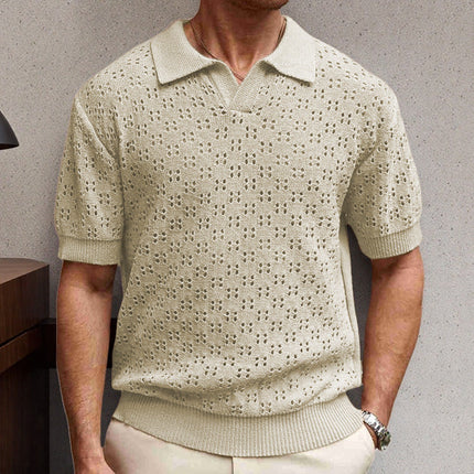 Men's Short Sleeve Polo Shirt | Knitted Texture | Solid Color | Breathable & Durable Fabric | Classic Collar | Tailored Fit | Versatile Casual & Semi-Formal Wear