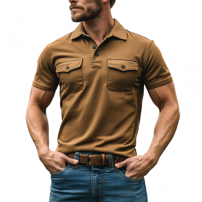 Men's Polo Shirt | Vintage Western Cowboy Style | Soft Cotton | Lapel Collar | Chest Pocket | Short Sleeve | Slim Fit | Durable and Breathable | Casual and Smart-Casual | Stylish and Practical