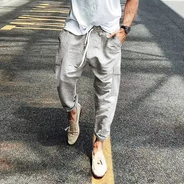 Men's Striped Casual Pants | Multi-Pocket | Comfortable Fit | Durable Fabric | Stylish Design | Casual Wardrobe Essential