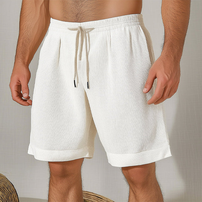 Men's Summer Shorts | Solid Color | Elastic Waistband | Lace-Up Front | Casual Beachwear | Lightweight Breathable Cotton Blend | Relaxed Fit | Side Pockets | Machine Washable